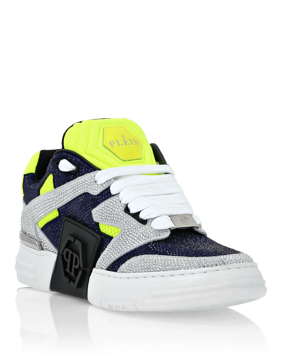 Mix Leather Lo-Top Sneakers Strass, цвет: Синий