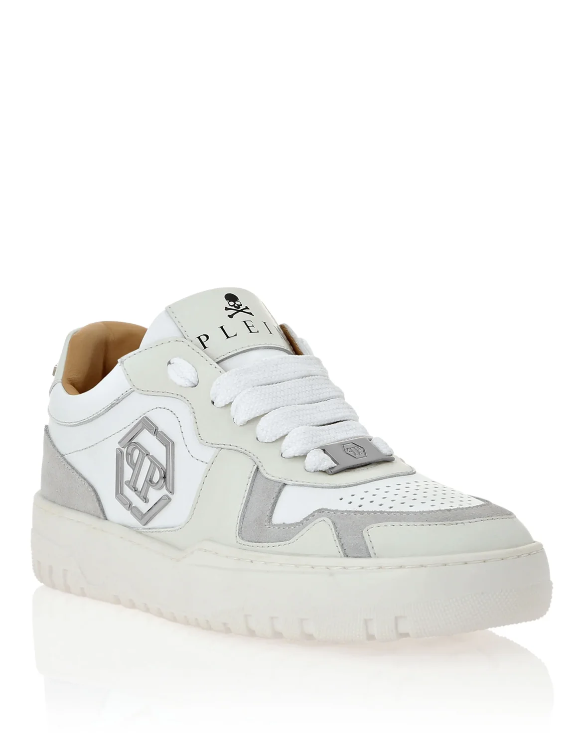 Mix Leather Lo-Top Sneakers, цвет: Белый