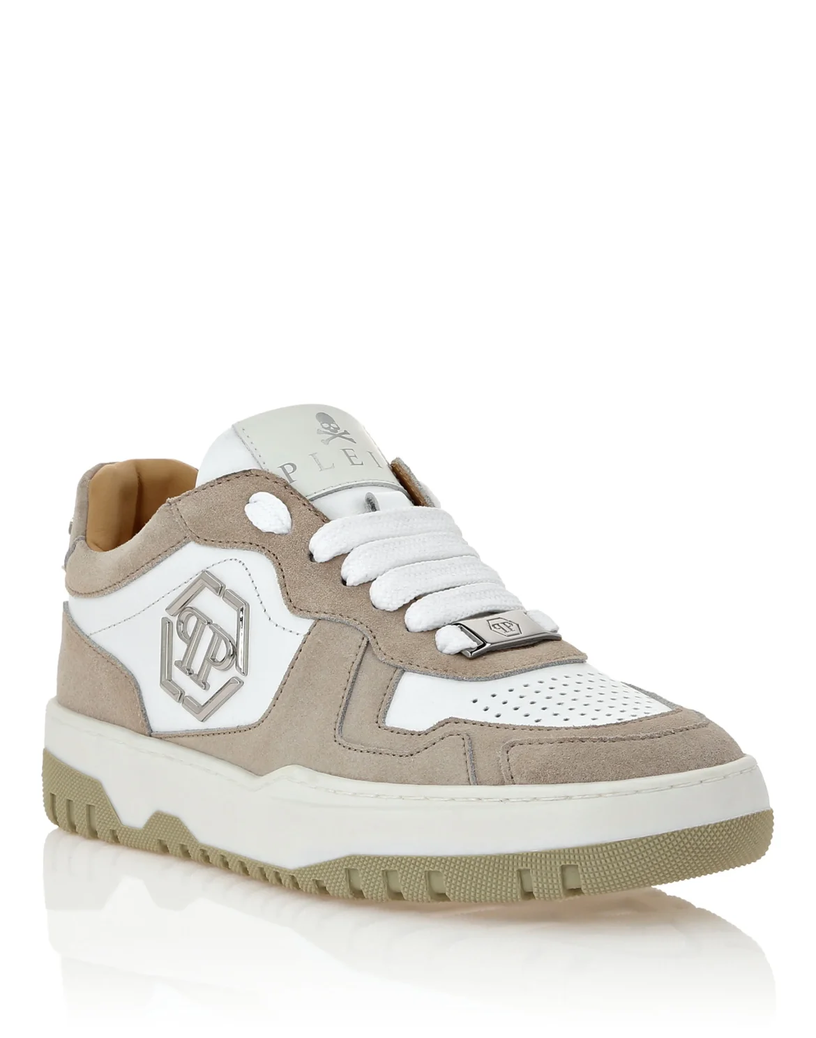 Mix Leather Lo-Top Sneakers, цвет: Белый