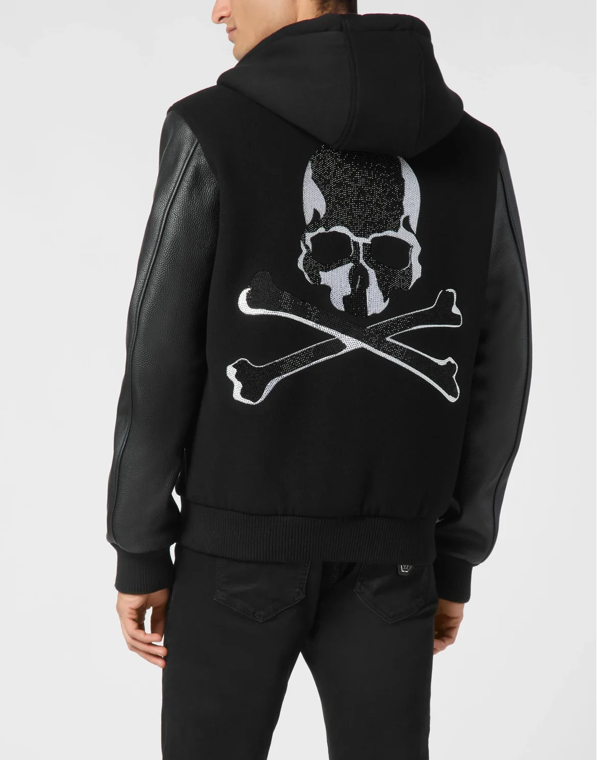 Hoodie Sweatjacket With Leather Sleeves Skull&Bones, цвет: Черный