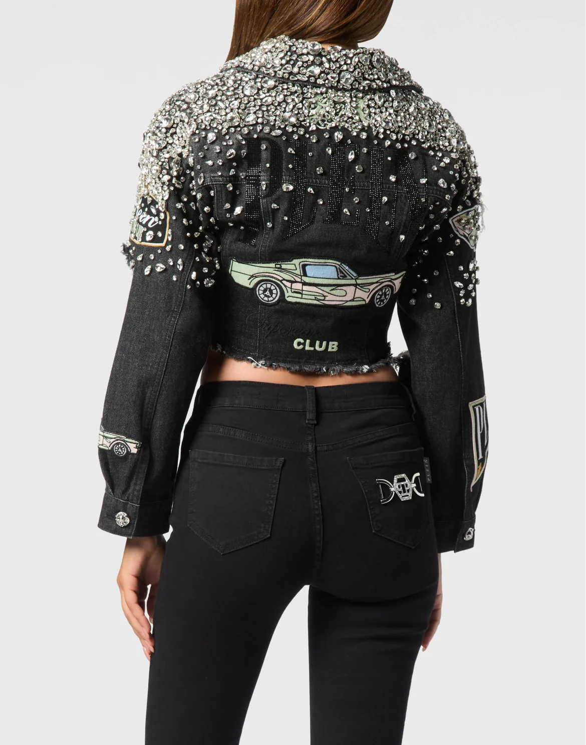 Denim Cropped Jacket LS Stones Cars Racing, цвет: Черный