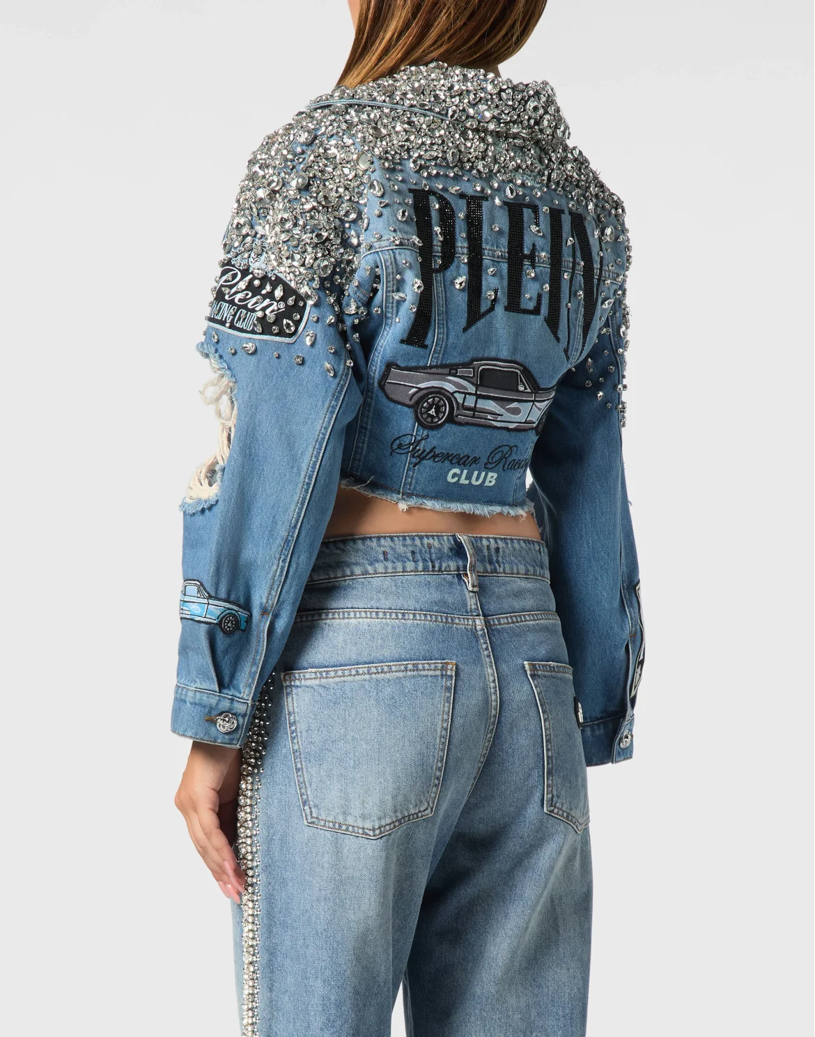 Denim Cropped Jacket LS Stones Cars Racing, цвет: Серый