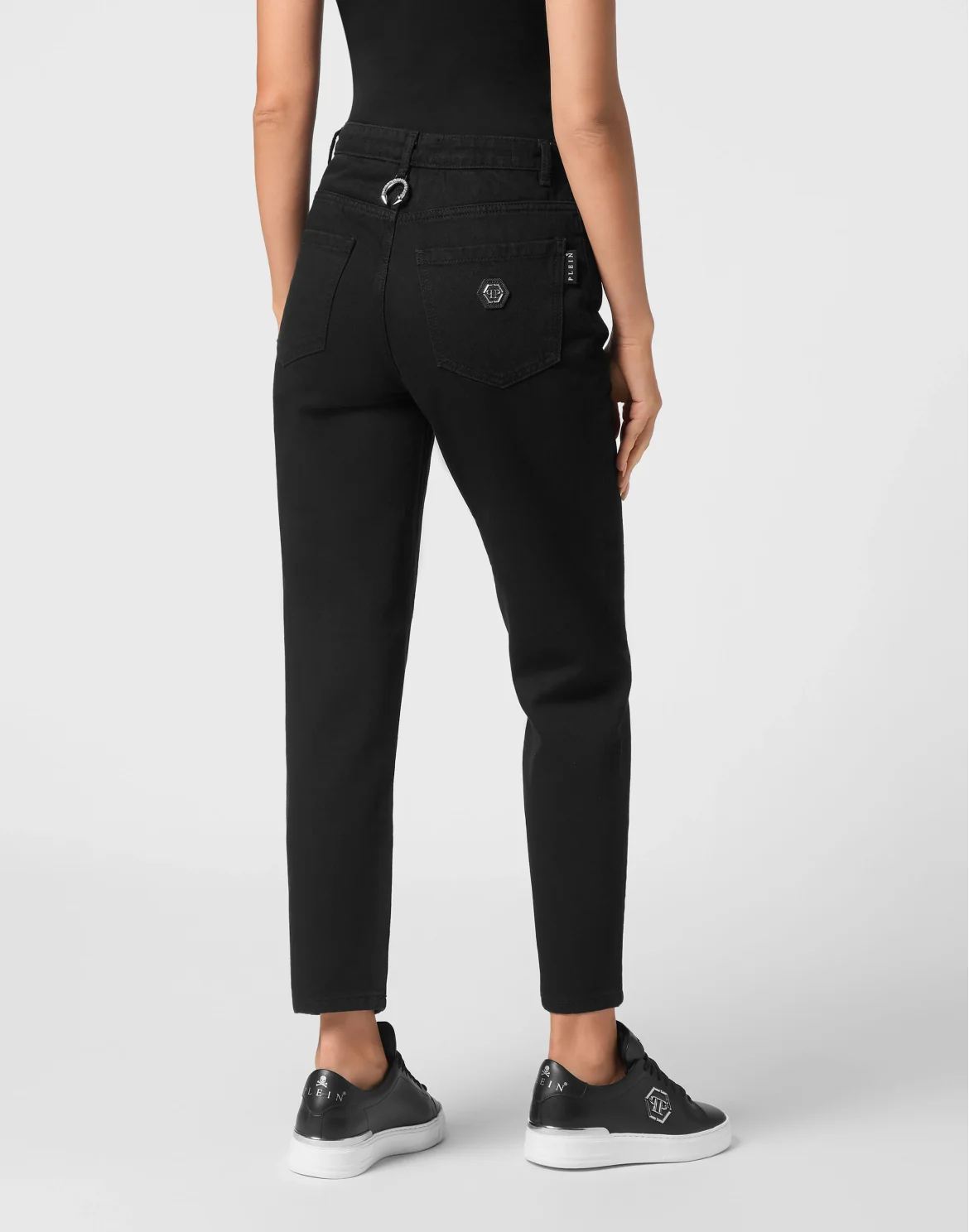 Denim Mom Fit Trousers, цвет: Черный