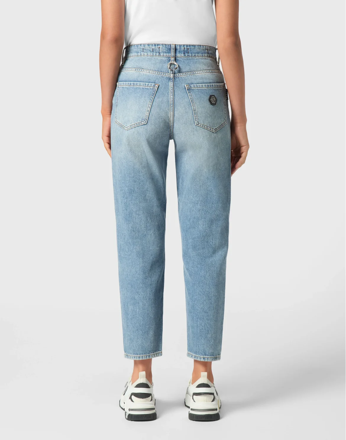 Denim Mom Fit Trousers, цвет: Серый