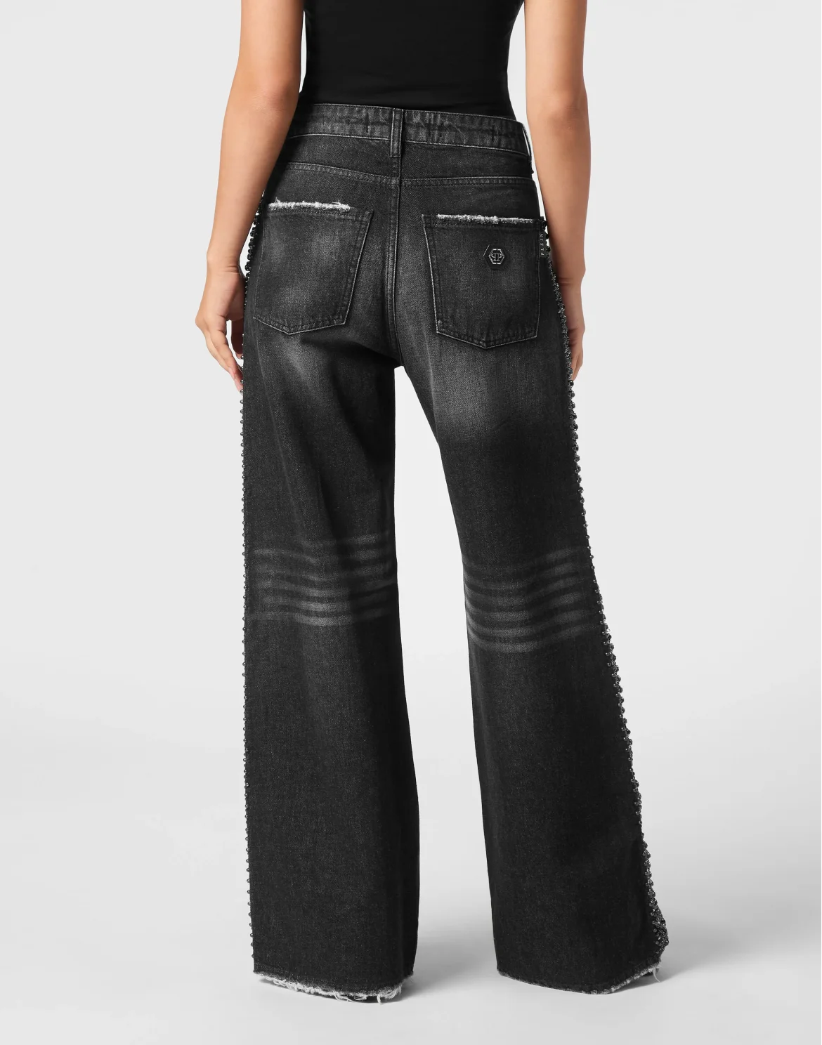 Denim Skater Fit Trousers Rib Strass, цвет: Черный