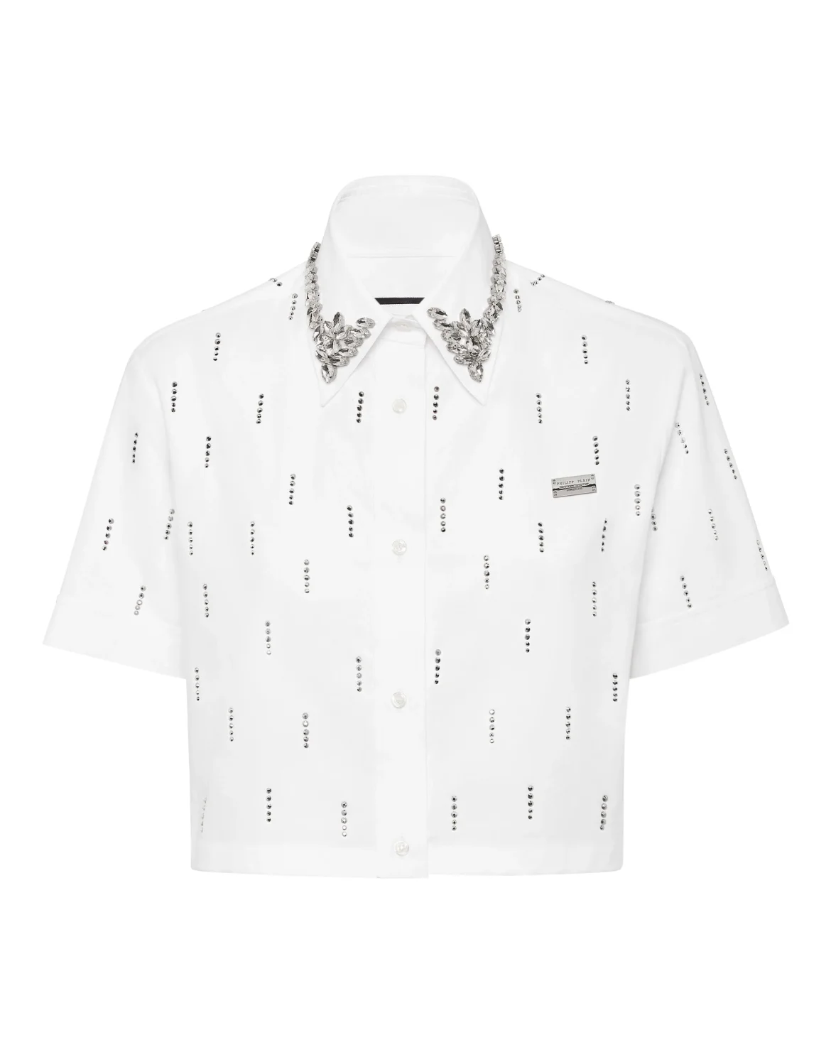 Poplin Cropped Shirt SS Strass, цвет: Белый