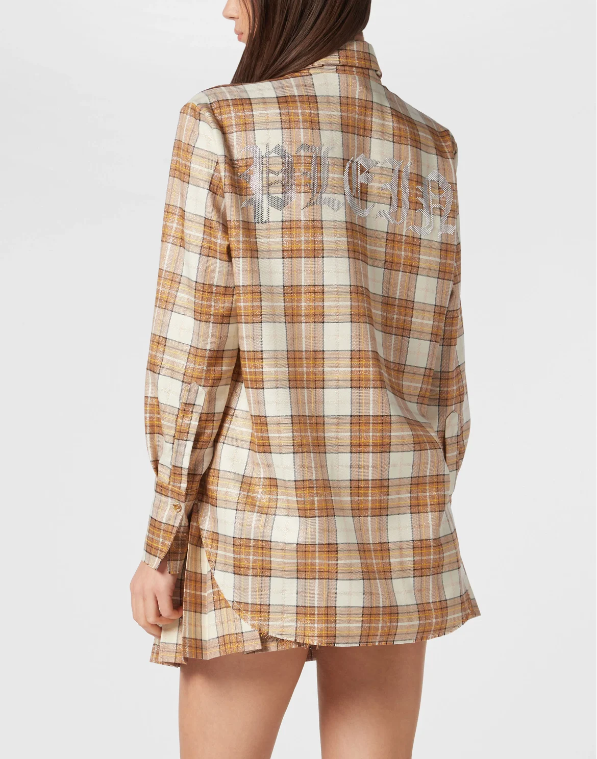 Checked Oversize Shirt LS Strass Flame, цвет: Коричневый