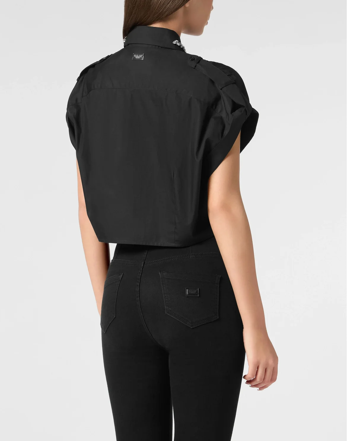 VOLANT CROPPED SHIRT SS STRASS, цвет: Черный