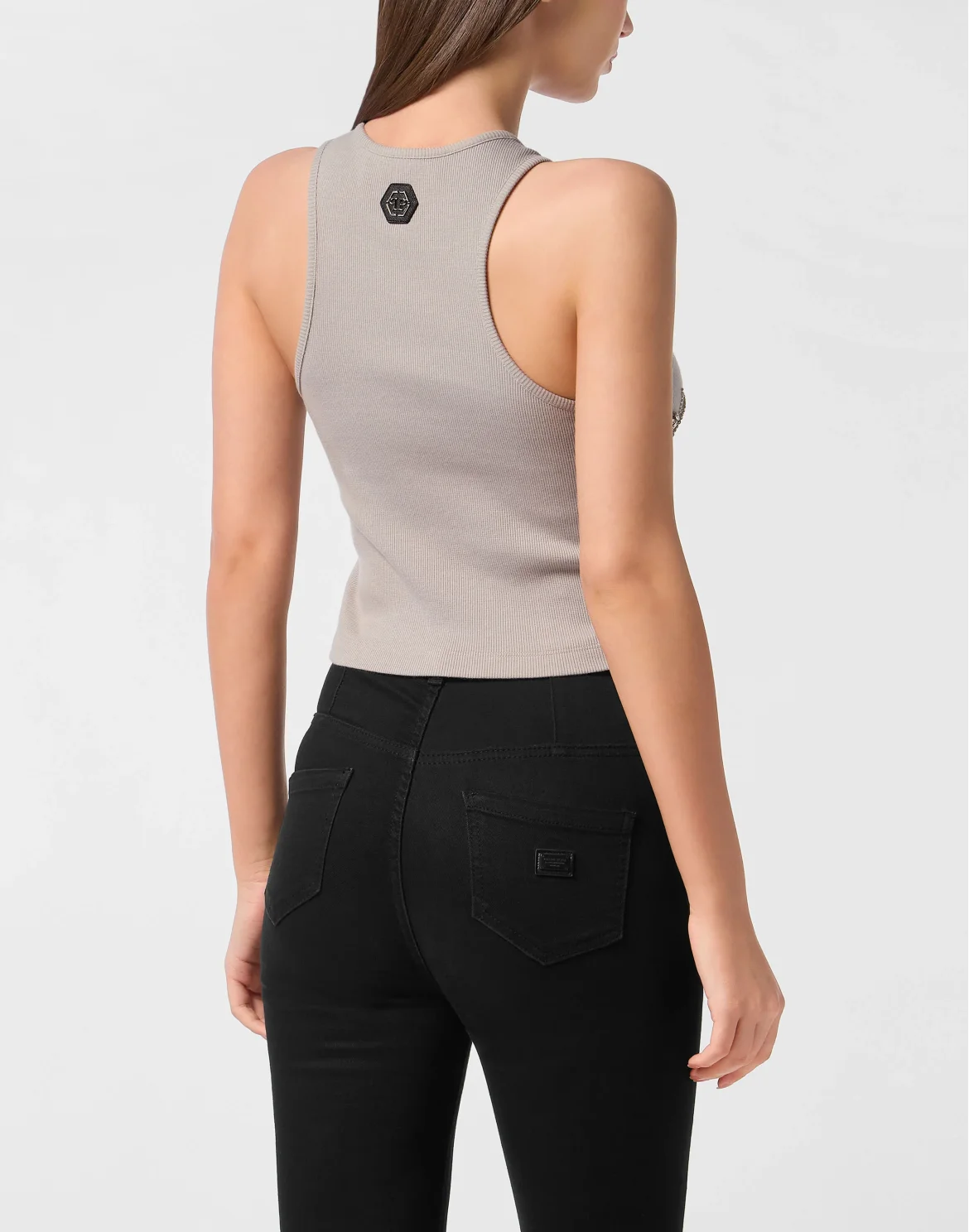 Jersey Rib Tank Top Flowers, цвет: Серый