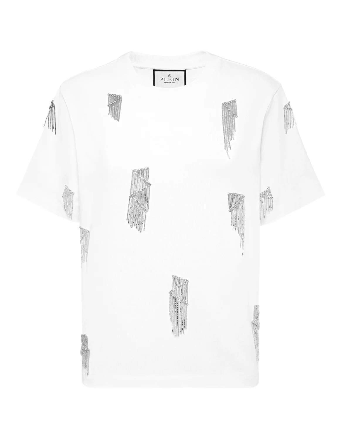 Jersey T-Shirt Man Fit Round Neck SS Fringe, цвет: Белый