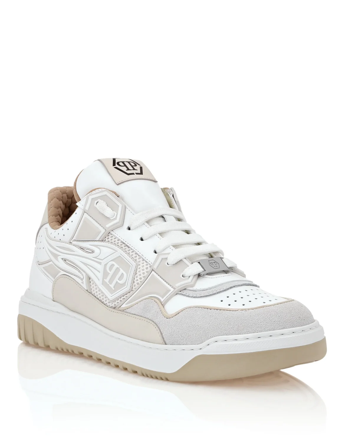 Mix Leather Lo-Top Sneakers Strass Hexagon, цвет: Белый