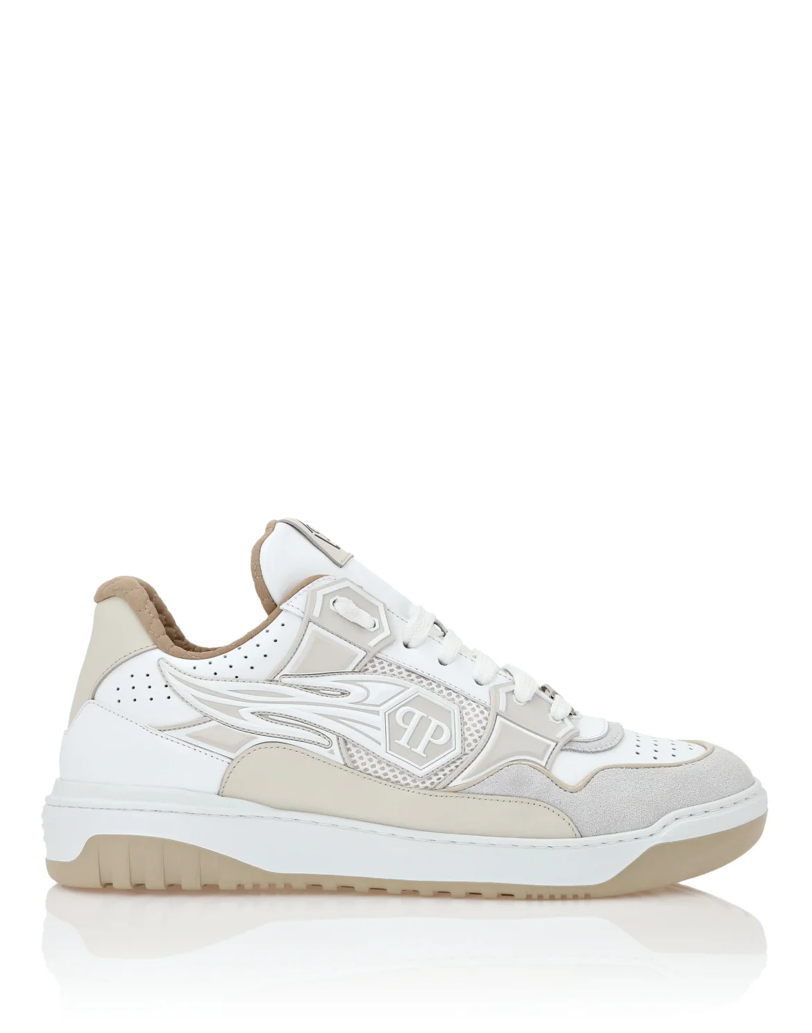 Mix Leather Lo-Top Sneakers Strass Hexagon, цвет: Белый