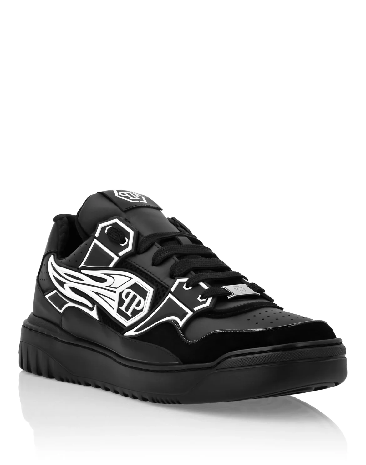 Mix Leather Lo-Top Sneakers Strass Hexagon, цвет: Черный