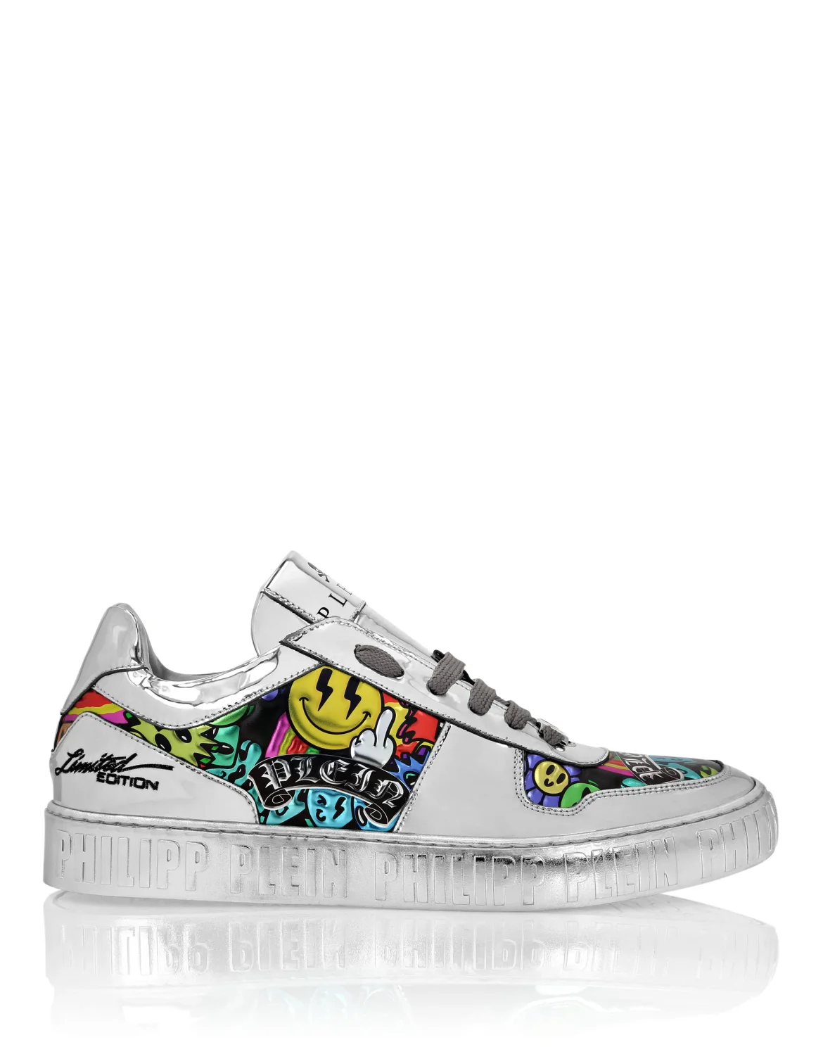 Mirror Leather Lo-Top Sneakers Smile, цвет: Серебристый