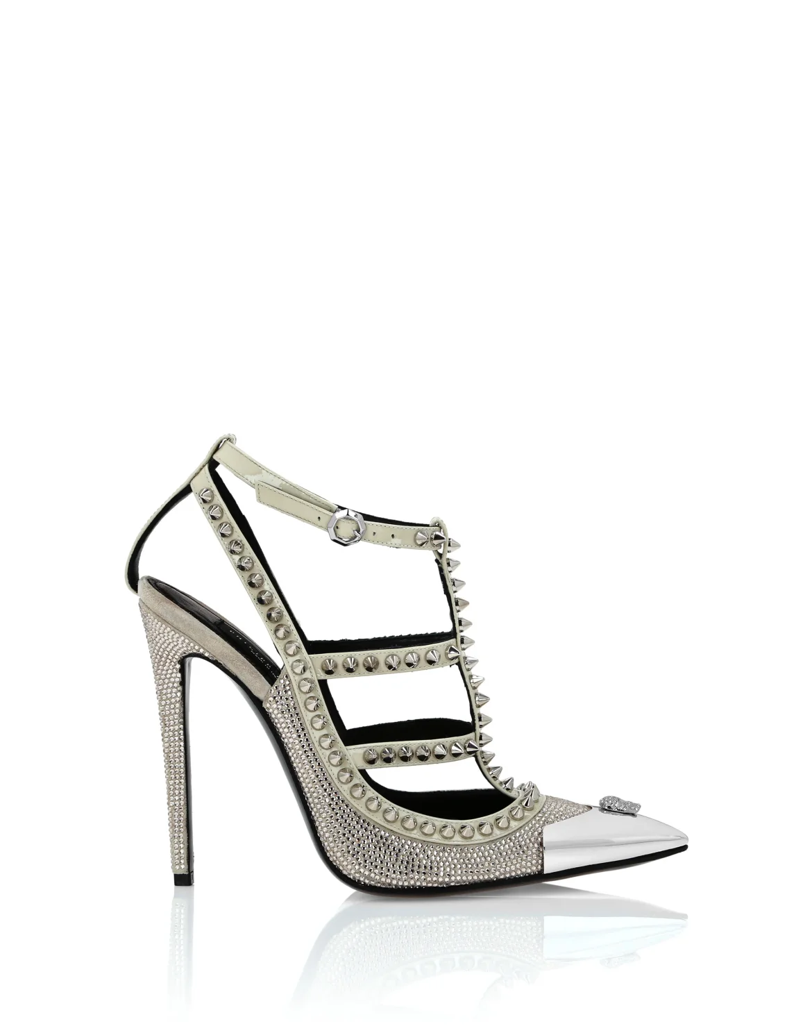 Leather Strass Sandals High Heels Studs, цвет: Бежевый