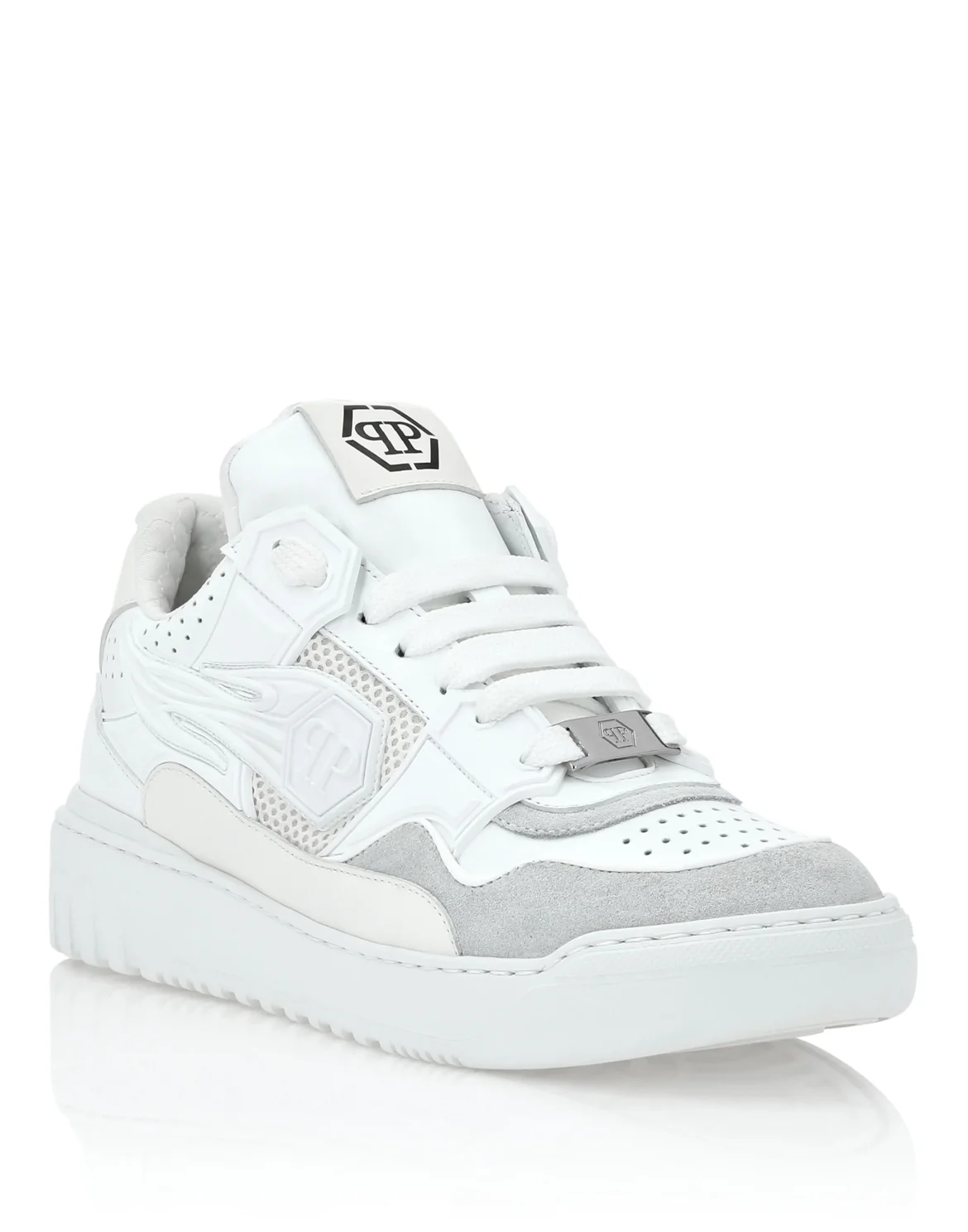 Mix Leather Lo-Top Sneakers Strass Hexagon, цвет: Белый