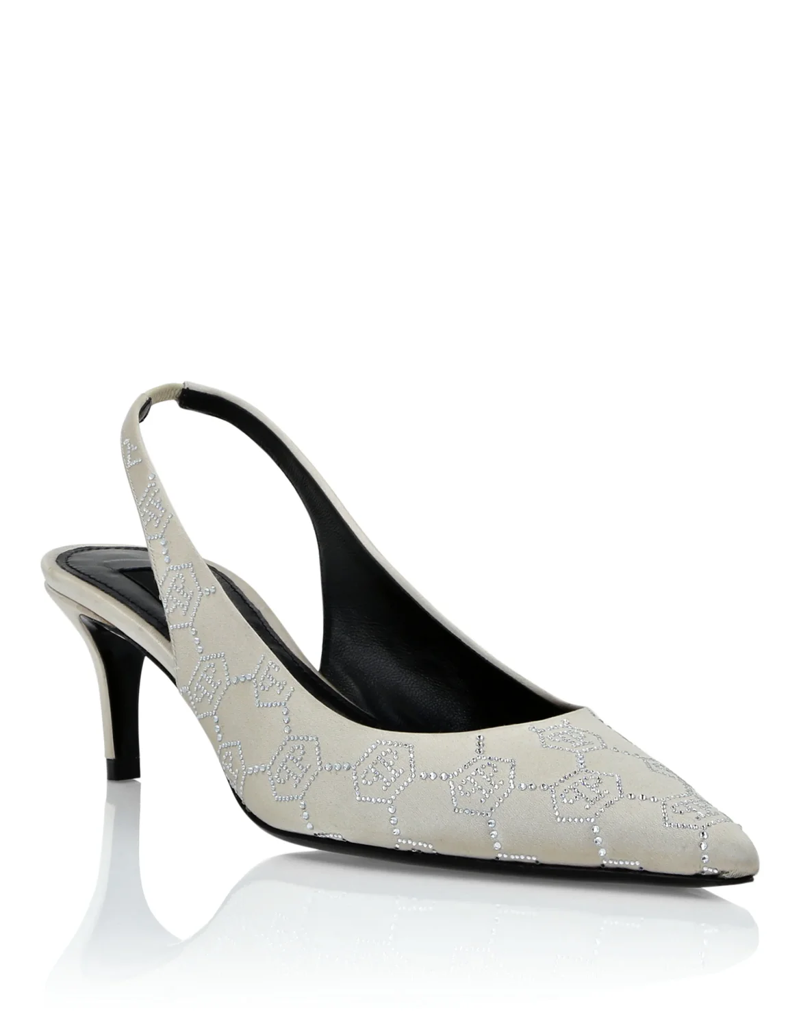 Satin Slingback Shoes Low Heels Monogram Strass, цвет: Бежевый