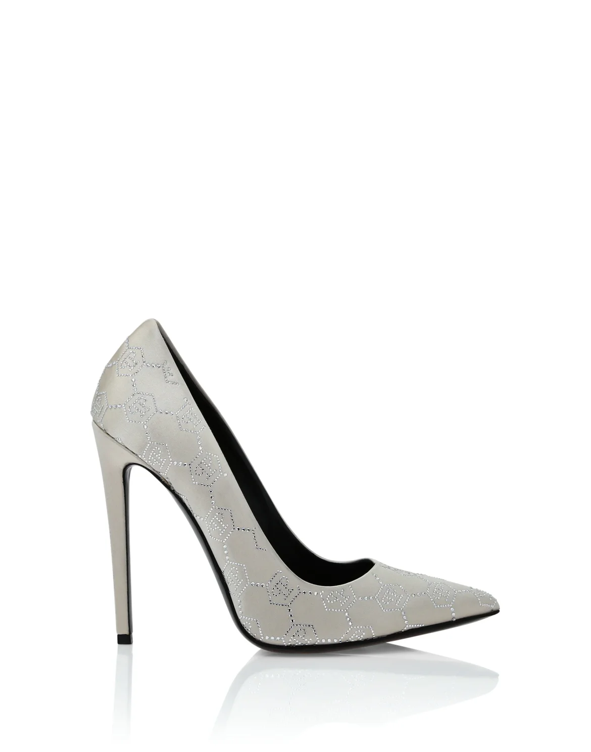 Satin Decollete Hi-Heels Monogram Strass, цвет: Бежевый