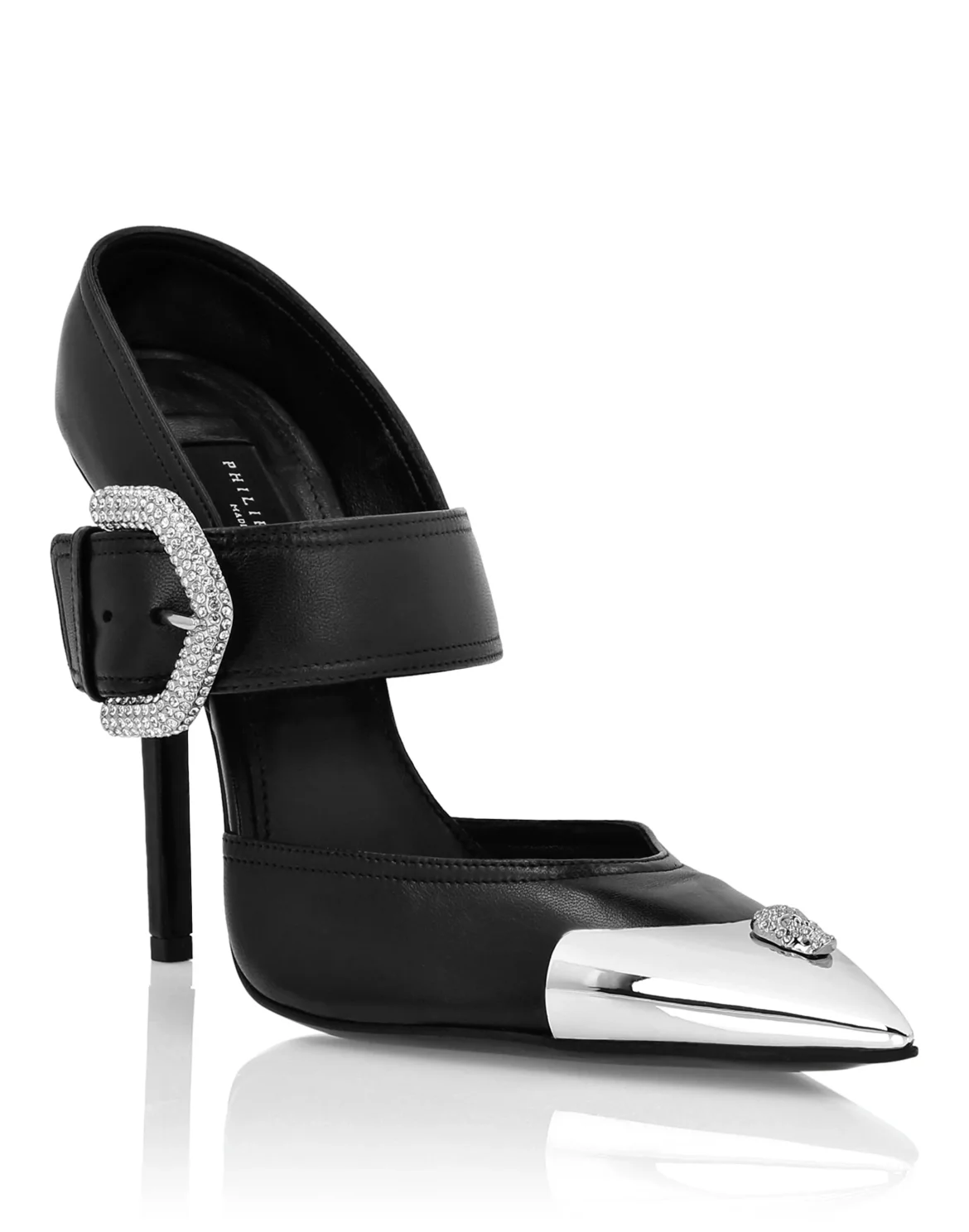 Leather Mule High Heels 12 Skull Strass, цвет: Черный