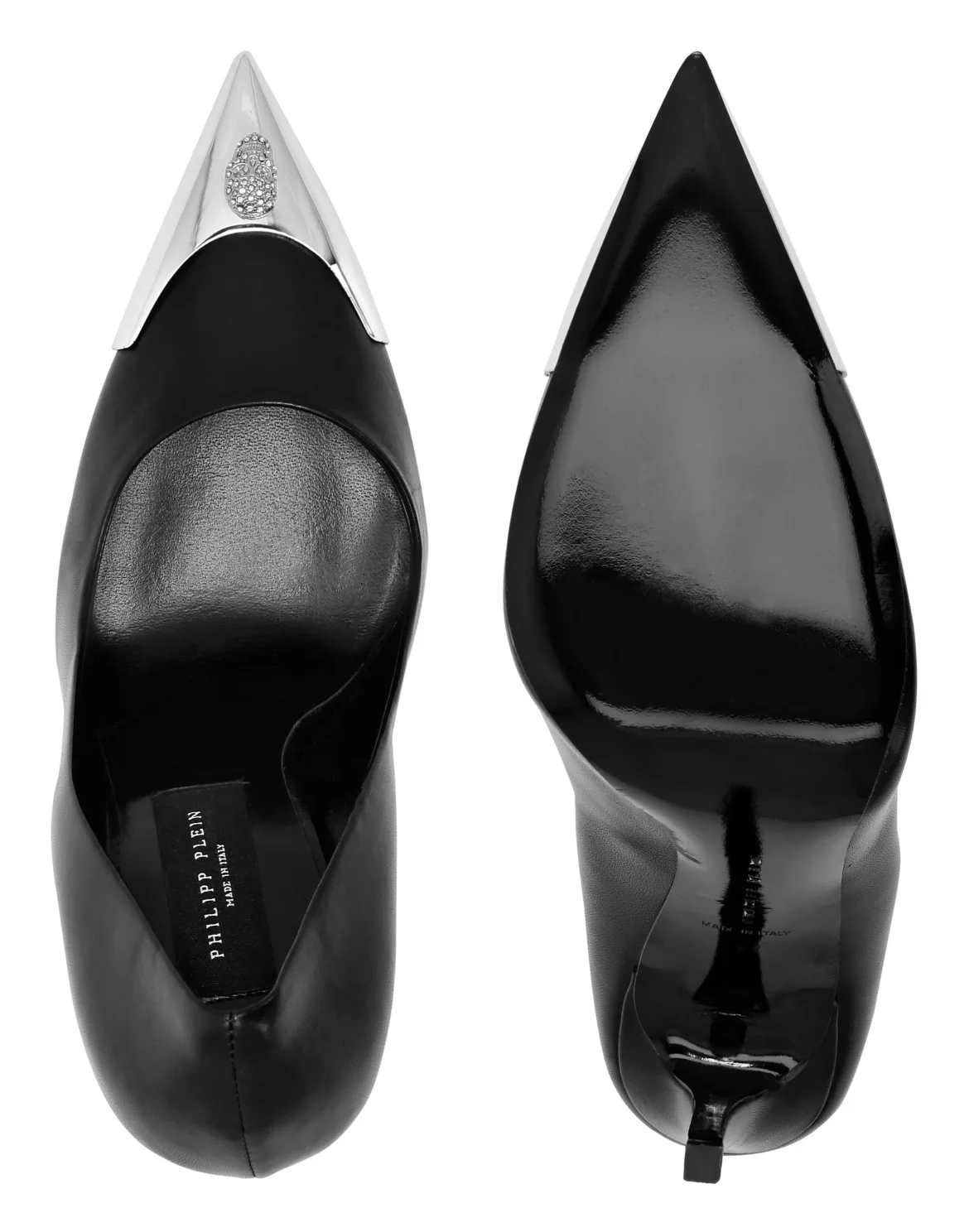 Leather Decollete Hi-Heels Skull strass, цвет: Черный