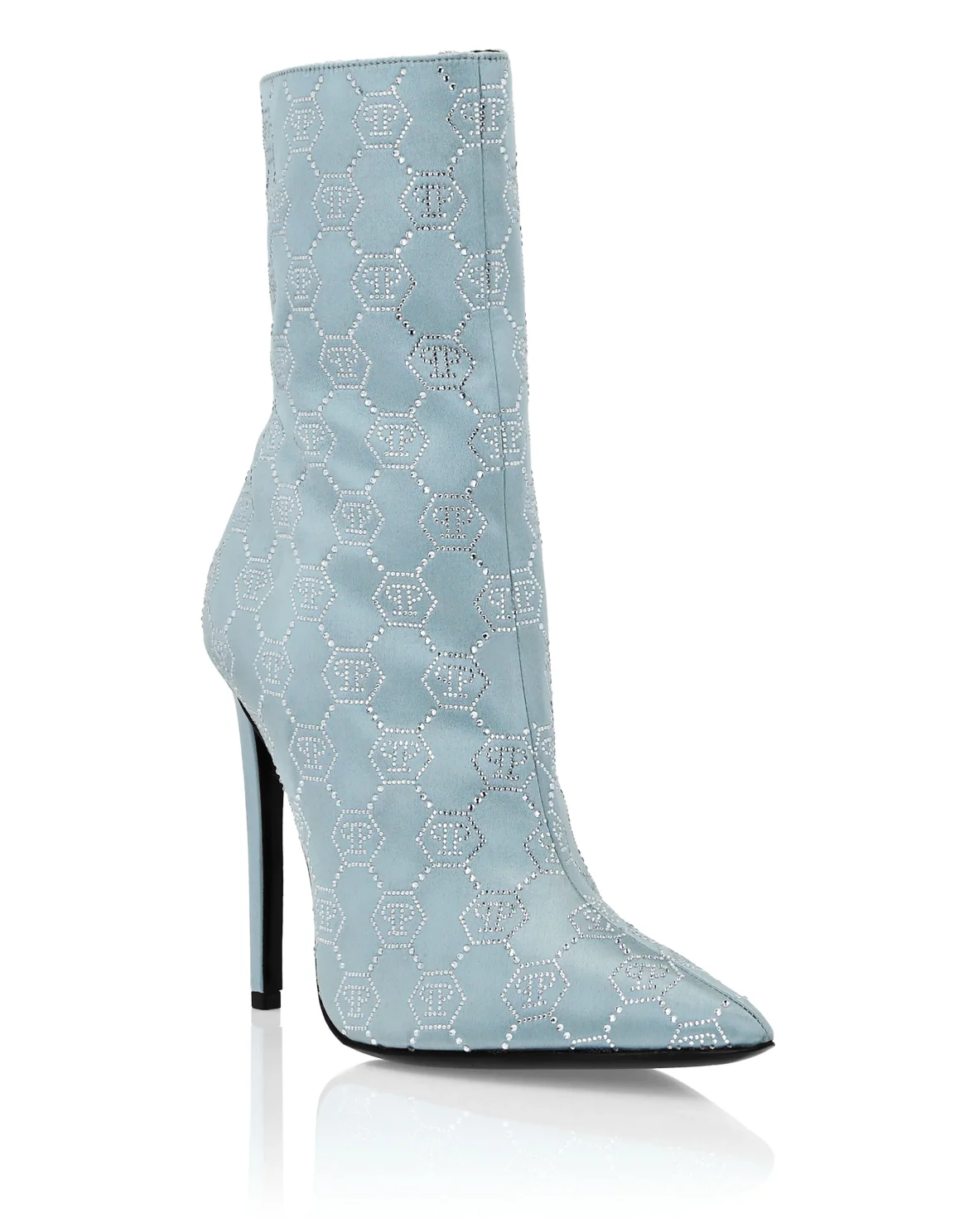Satin Boots High Heels Mid Monogram Strass, цвет: Голубой