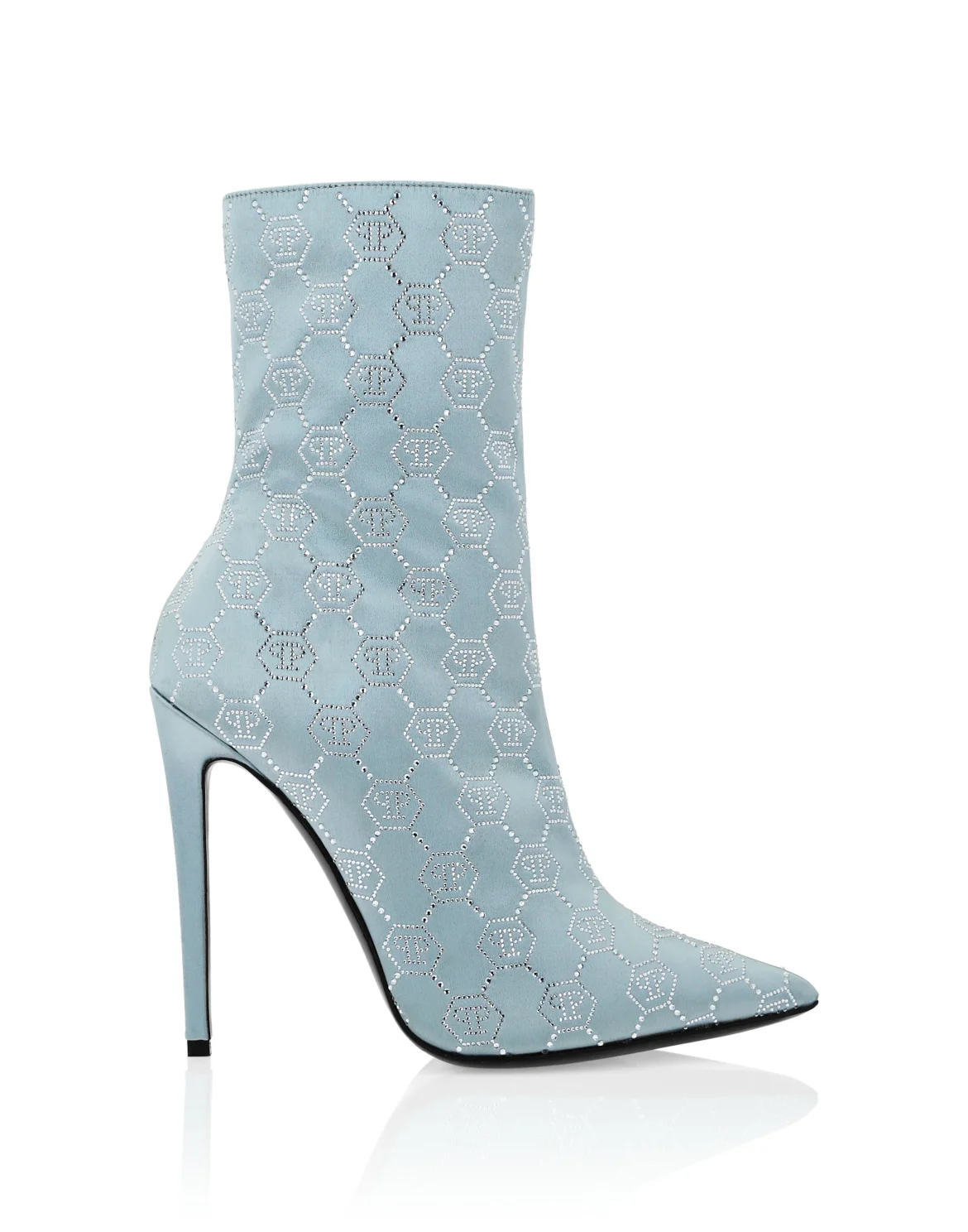 Satin Boots High Heels Mid Monogram Strass, цвет: Голубой