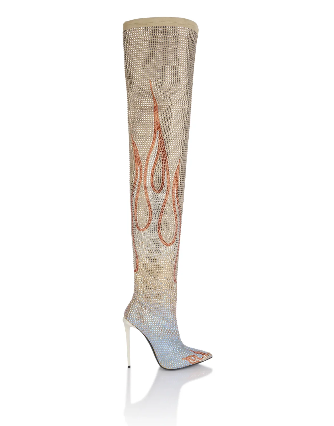 Suede Strass Boots Hi-Heels Overknees Flame, цвет: Бежевый