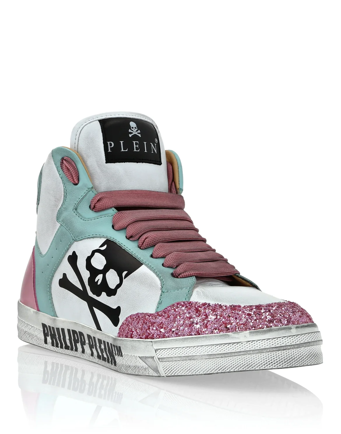Leather Hi-Top Sneakers Glitter Retrokickz TM, цвет: Бирюзовый