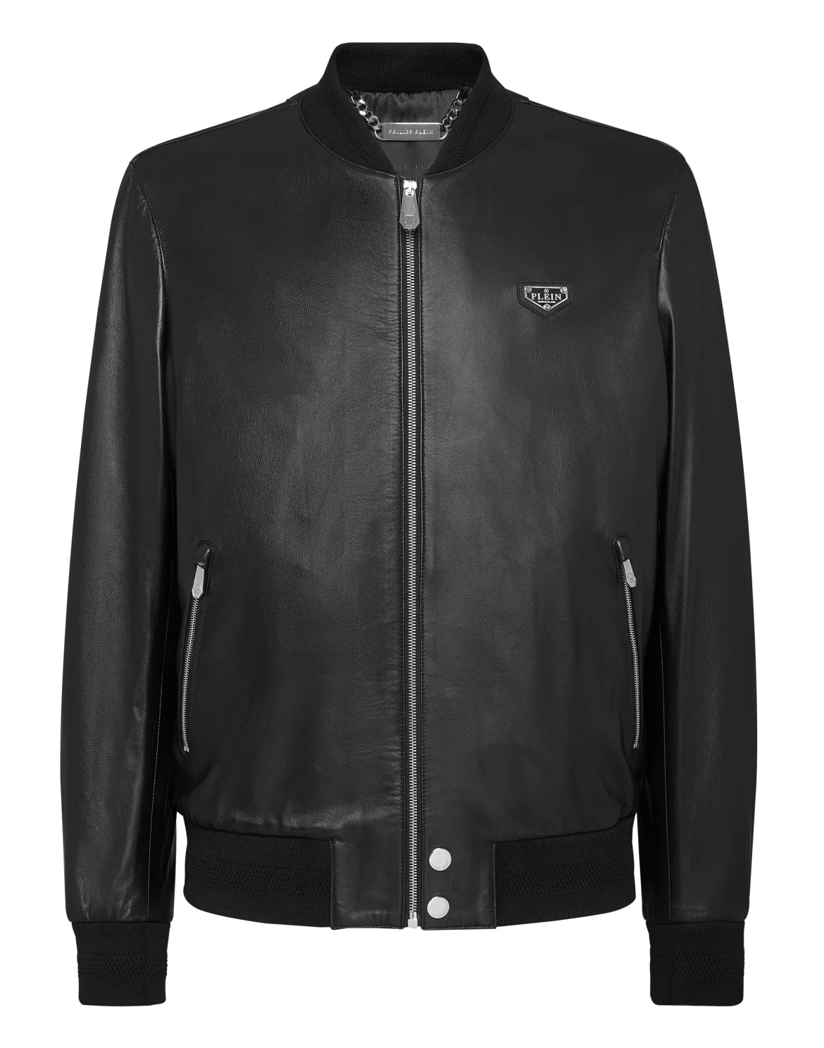 Slim Fit Leather Bomber LS Iconic Plein, цвет: Черный