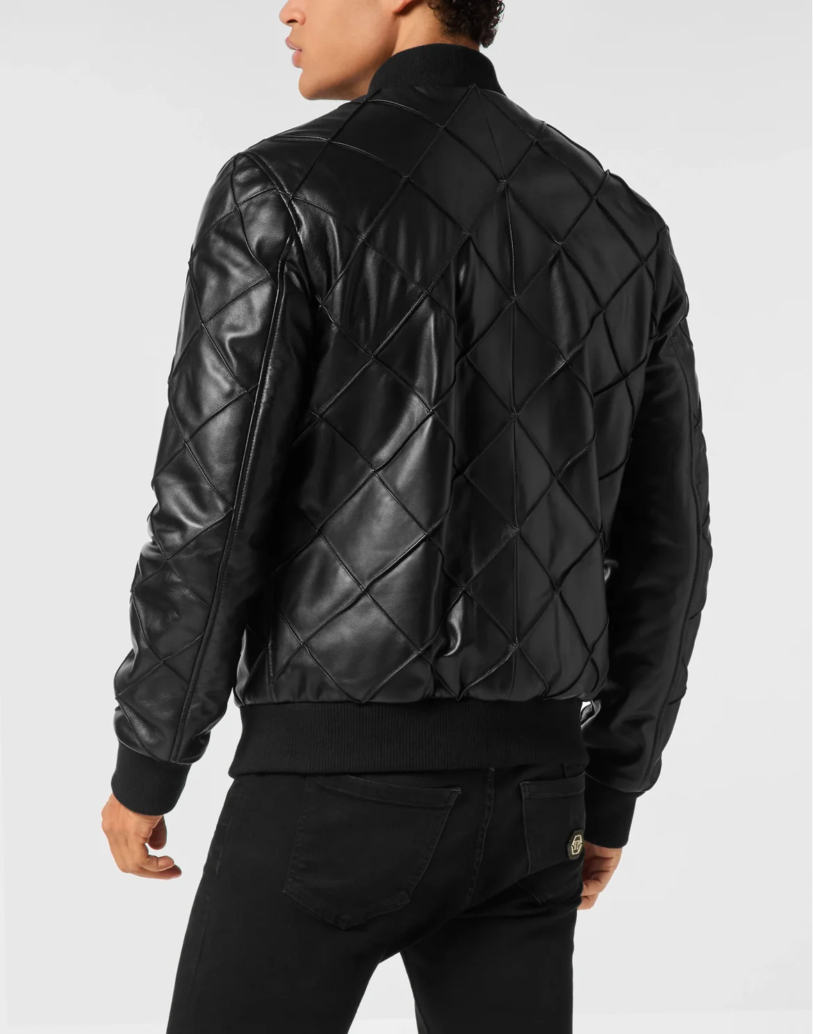 Slim Fit Leather Bomber LS, цвет: Черный