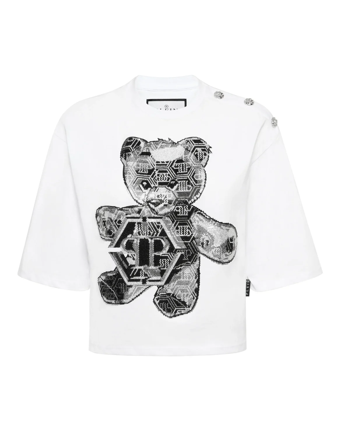 Cropped Round Neck T-Shirt 3D Teddy, цвет: Белый