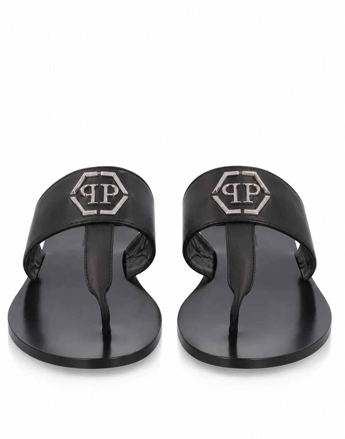 Leather Flat Sandals Hexagon, цвет: Черный
