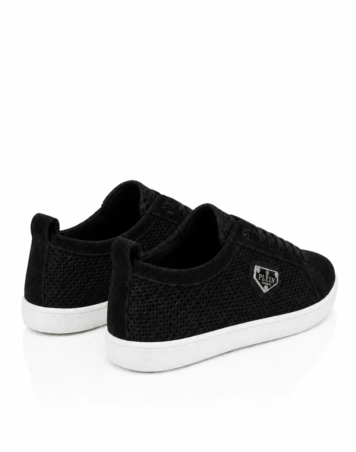 Perforated Suede Low-Top Sneakers, цвет: Черный