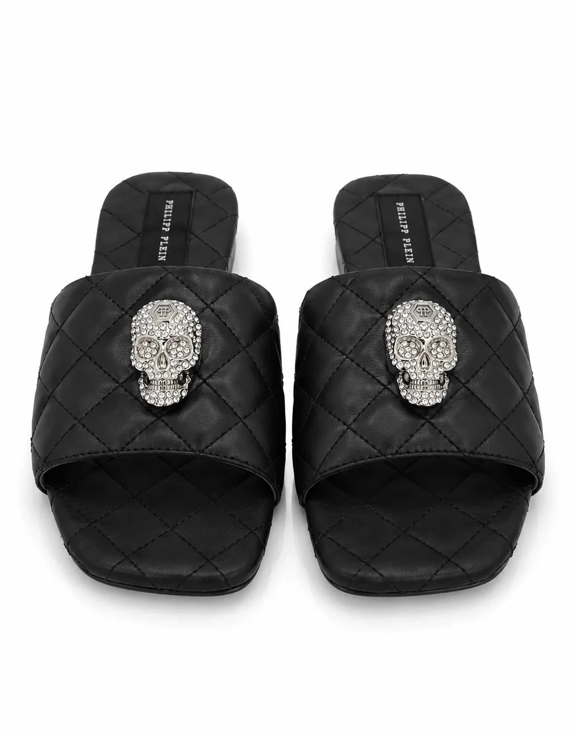 Nappa Flat Matelasse Sandals Crystal Skull, цвет: Черный