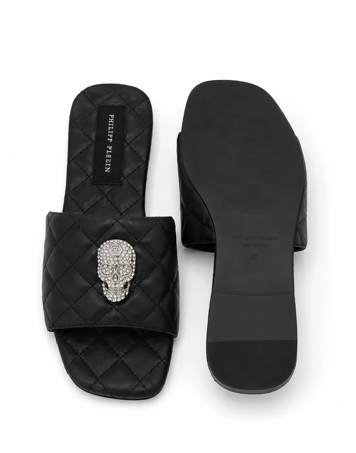 Nappa Flat Matelasse Sandals Crystal Skull, цвет: Черный