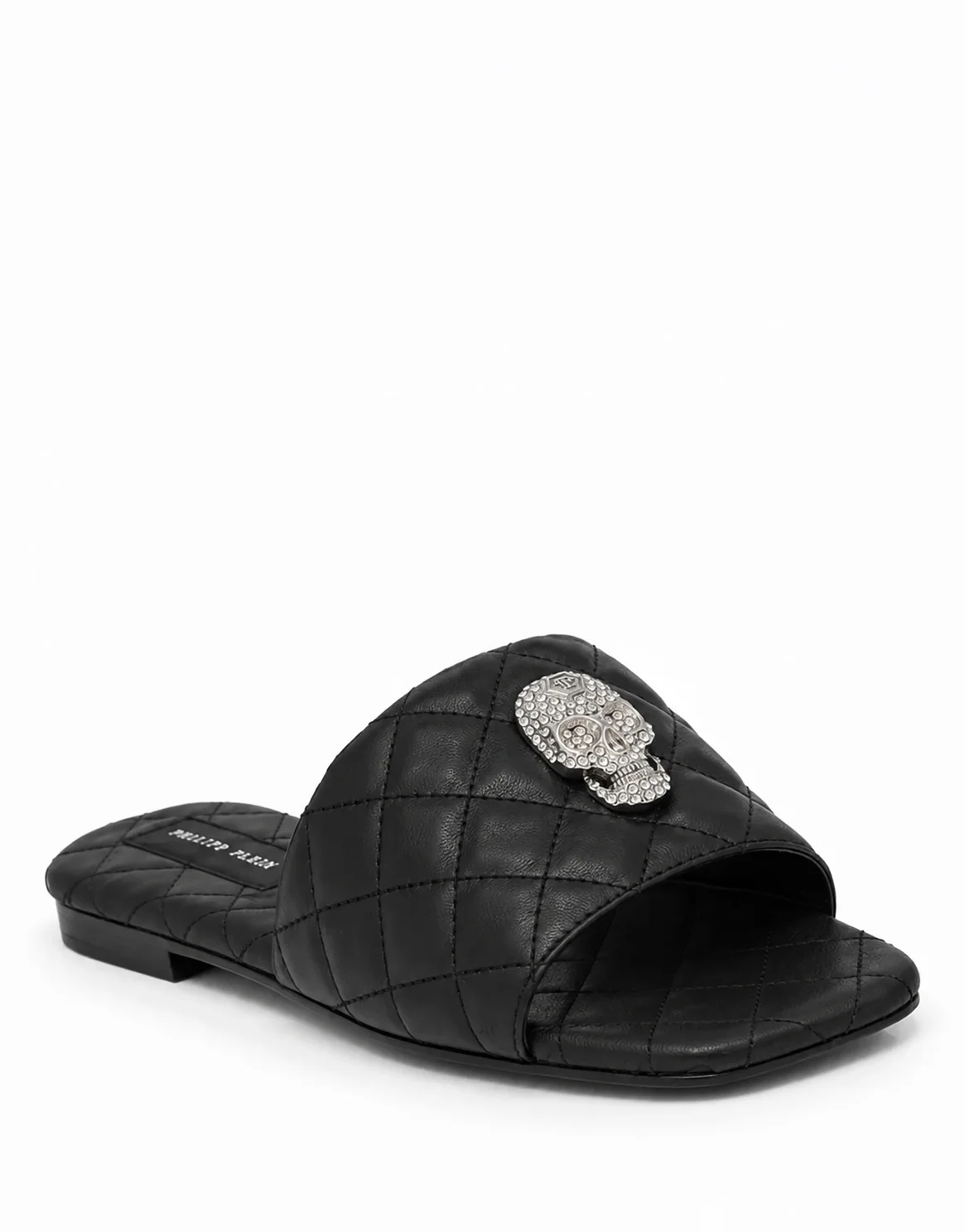 Nappa Flat Matelasse Sandals Crystal Skull, цвет: Черный
