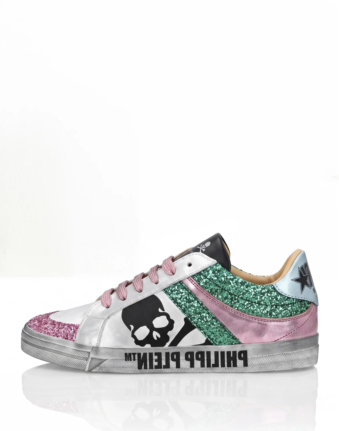 Nappa Leather Lo-Top Sneakers Glitter Skull, цвет: Розовый
