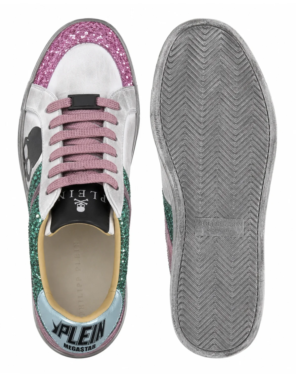 Nappa Leather Lo-Top Sneakers Glitter Skull, цвет: Розовый