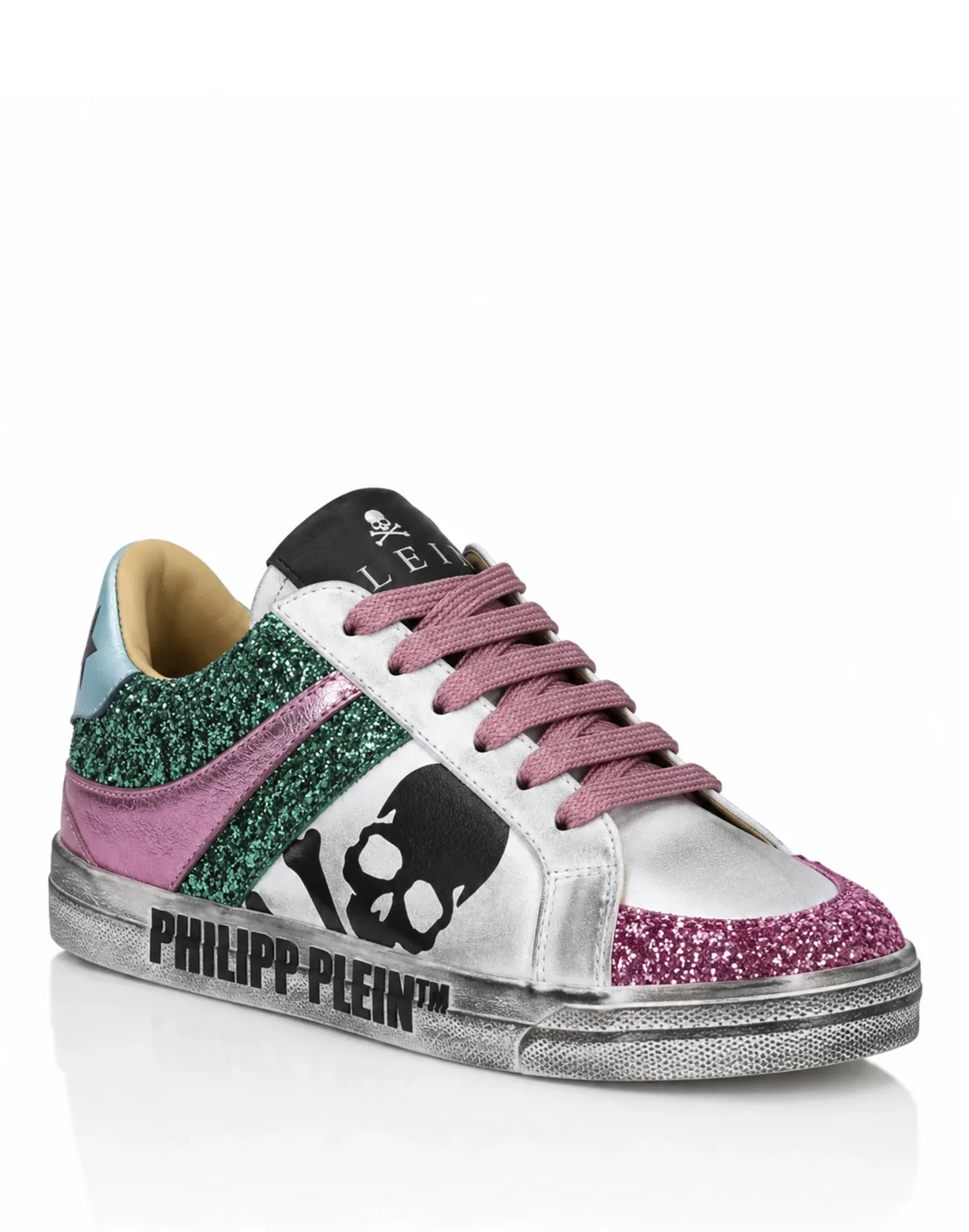 Nappa Leather Lo-Top Sneakers Glitter Skull, цвет: Розовый