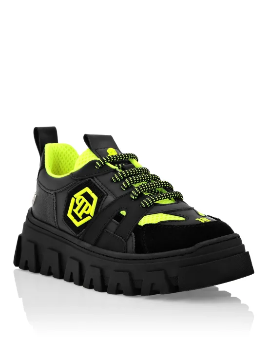 LO-TOP SNEAKERS MIX MATERIALS HEXAGON NEON