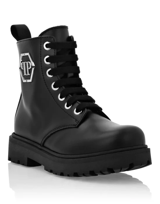 LEATHER BOOTS LOW LACE UP HEXAGON