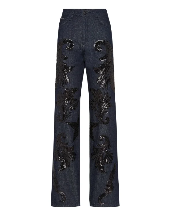 Denim Trousers Palace Fit with Paillettes Cowboy