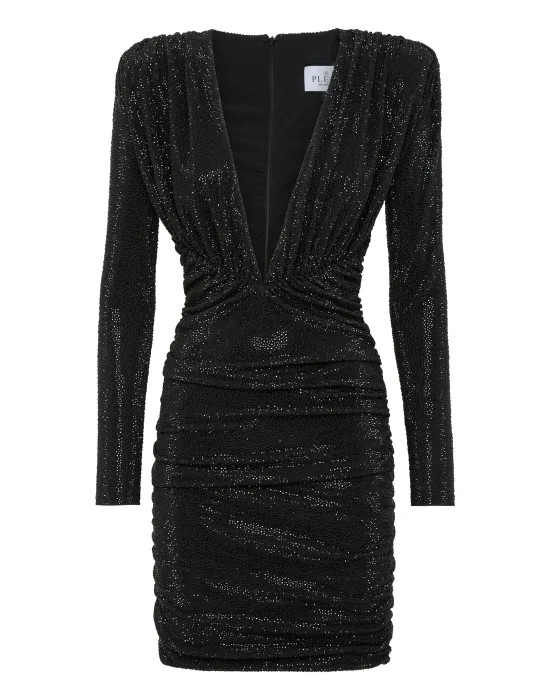 Padded Shoulder Mini Dress Crystal