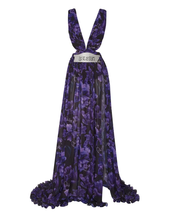 Chiffon Long Dress Flowers