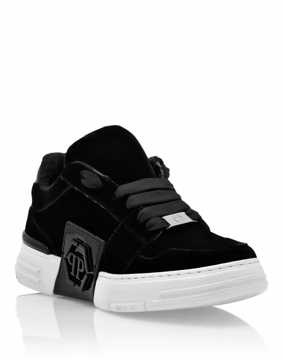 Patent Leather & Velvet Lo-Top Sneakers Hexagon