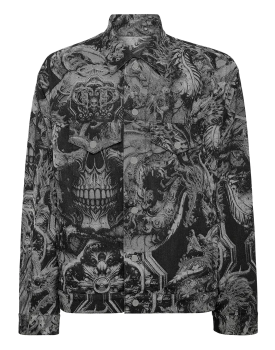 Denim Oversize Jacket Dragon Skull