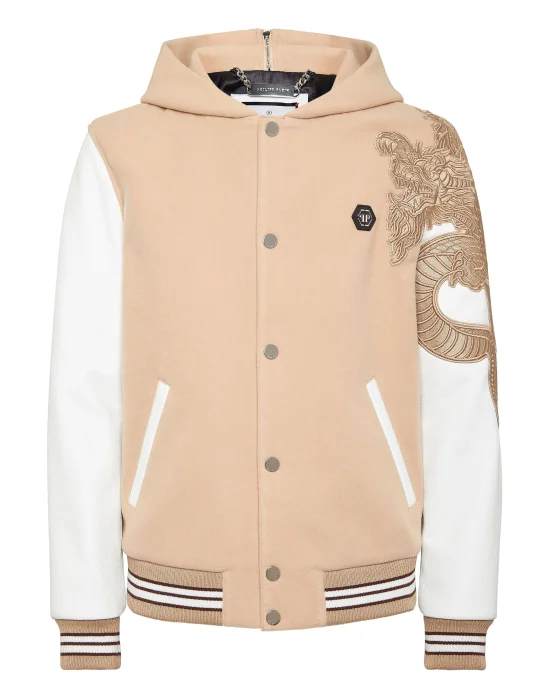 College Bomber With Leather Sleeves Monogram