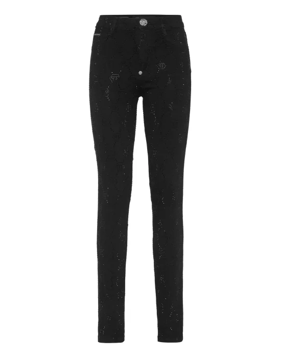 Denim Trousers High Waist Jegging Strass Monogram