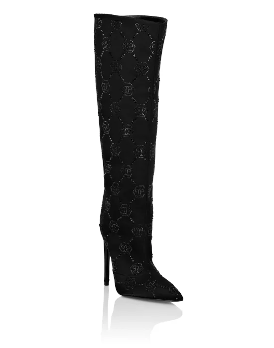 Satin Boots High Heels Mid Strass Monogram
