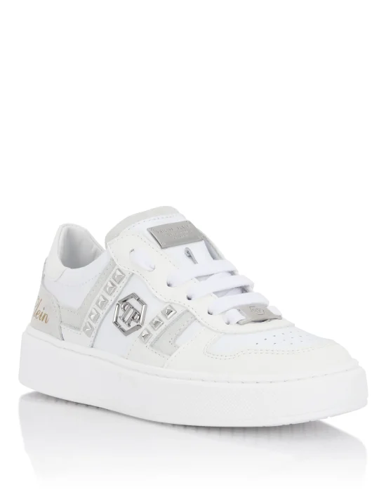 Mix Materials Low-Top Sneakers with Studs